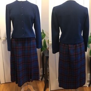 Vintage Pendleton Navy Wool Suit w/ Plaid Skirt